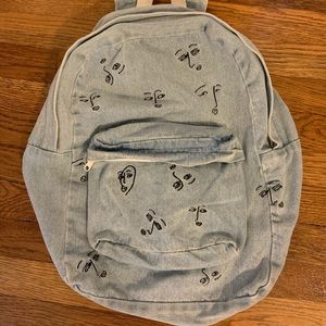 Blue Denim Backpack With Faces